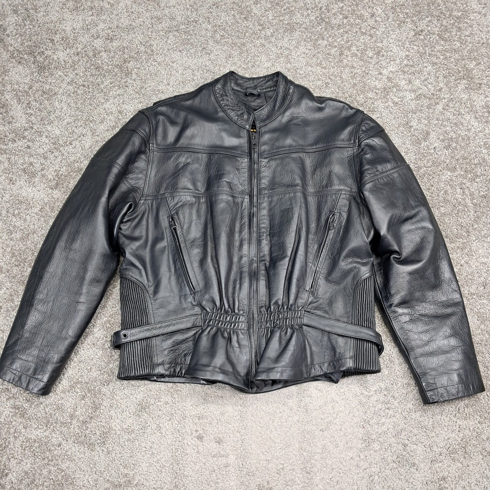 Hudson Leather Vintage Black Genuine Leather Biker‎ Motorcycle Jacket XXXL